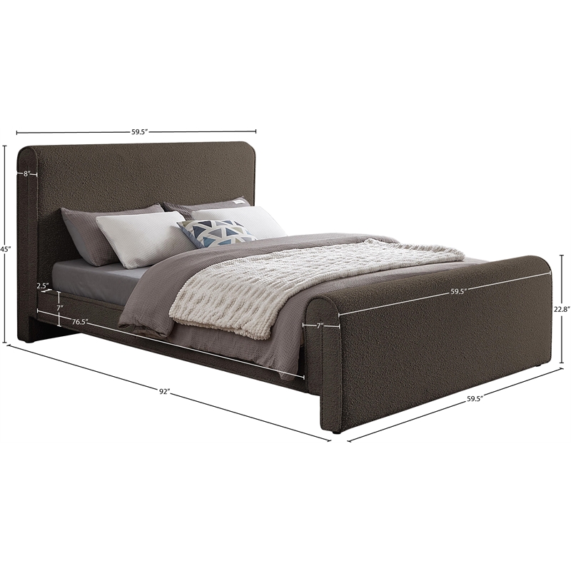 Pemberly Row Curved Headboard and Footboard Rich Brown Boucle Fabric Full Bed