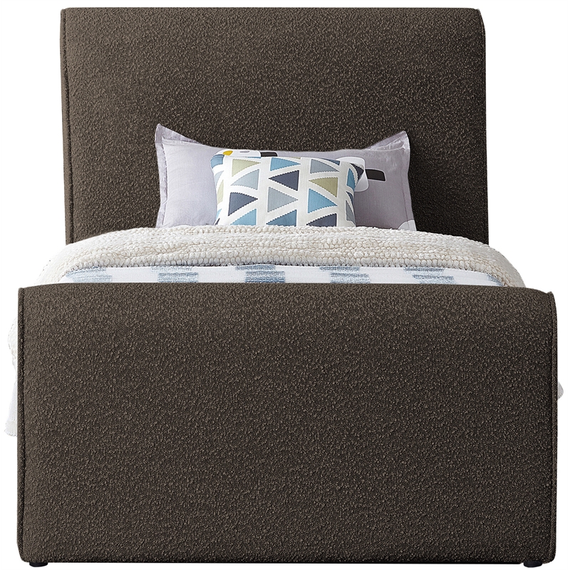 Pemberly Row Curved Headboard and Footboard Rich Brown Boucle Fabric Twin Bed