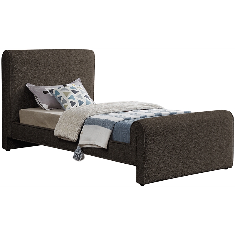Pemberly Row Curved Headboard and Footboard Rich Brown Boucle Fabric Twin Bed