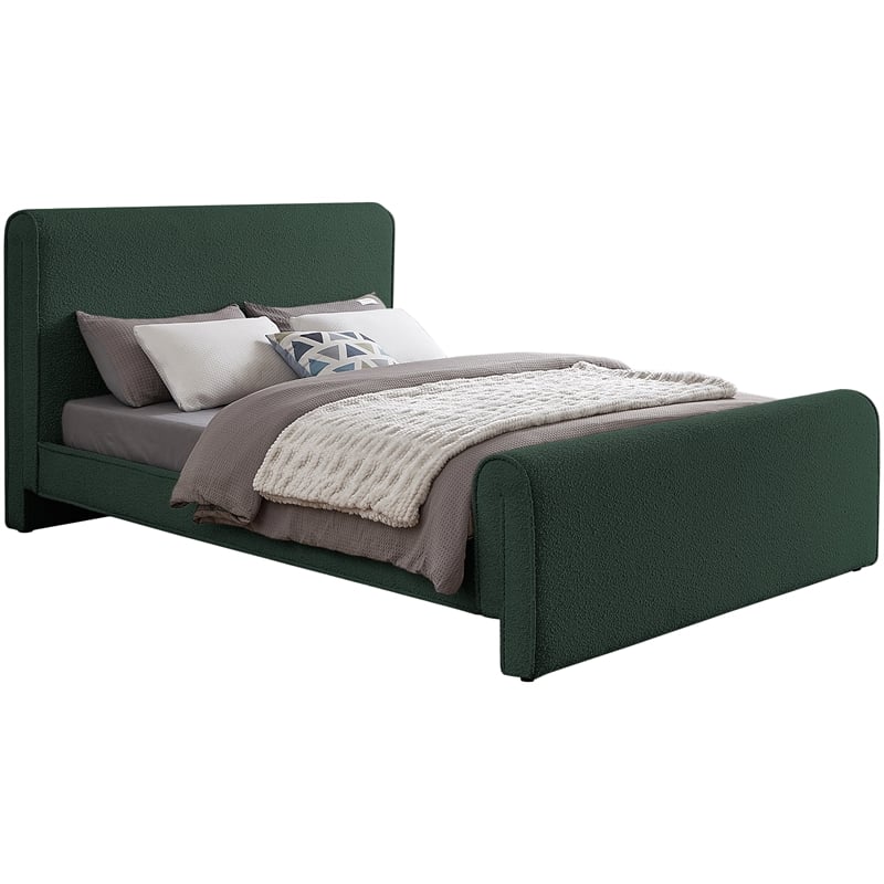 Pemberly Row Curved Headboard and Footboard Rich Green Boucle Fabric Full Bed