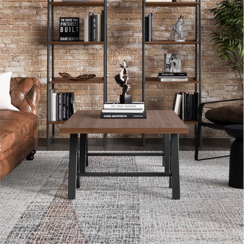 Pemberly Row Industrial 48 inch Wide Solid WALNUT Wood and Metal Coffee Table