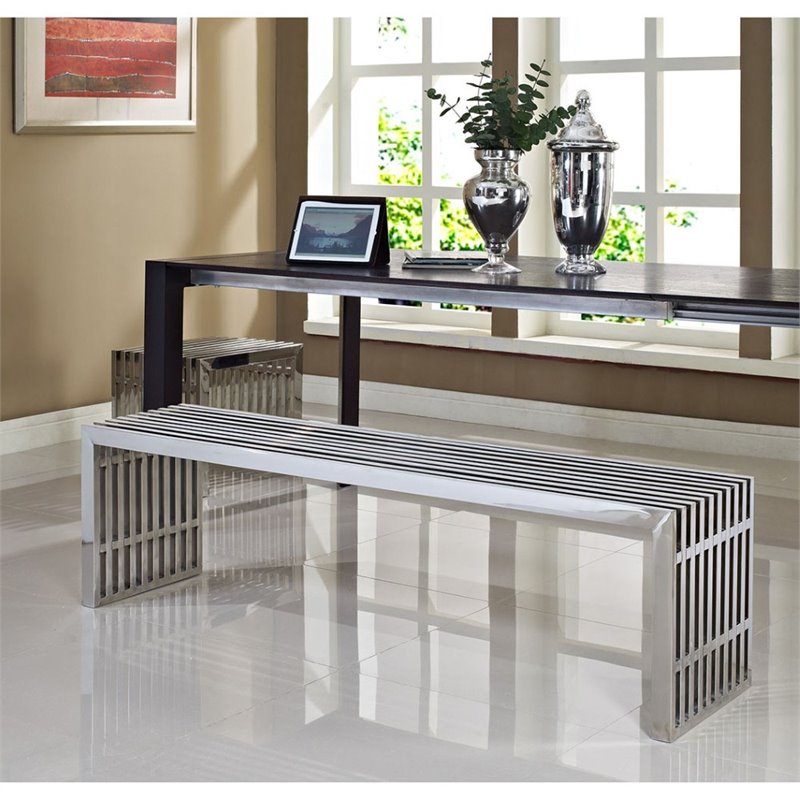 Pemberly Row Modern Style Stainless Steel Benches in Silver (Set of 2)