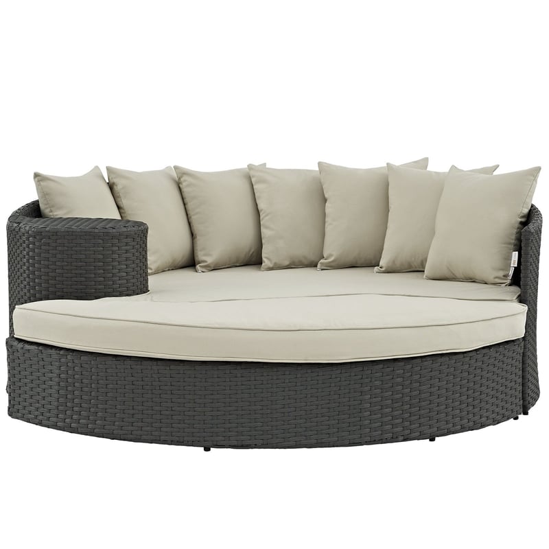 Pemberly Row Aluminum and Rattan Patio Daybed in Canvas/Beige