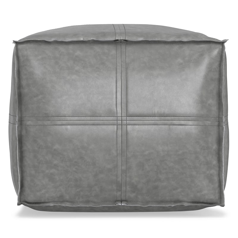 Pemberly Row Boho Square Pouf in Distressed Gray Faux Leather