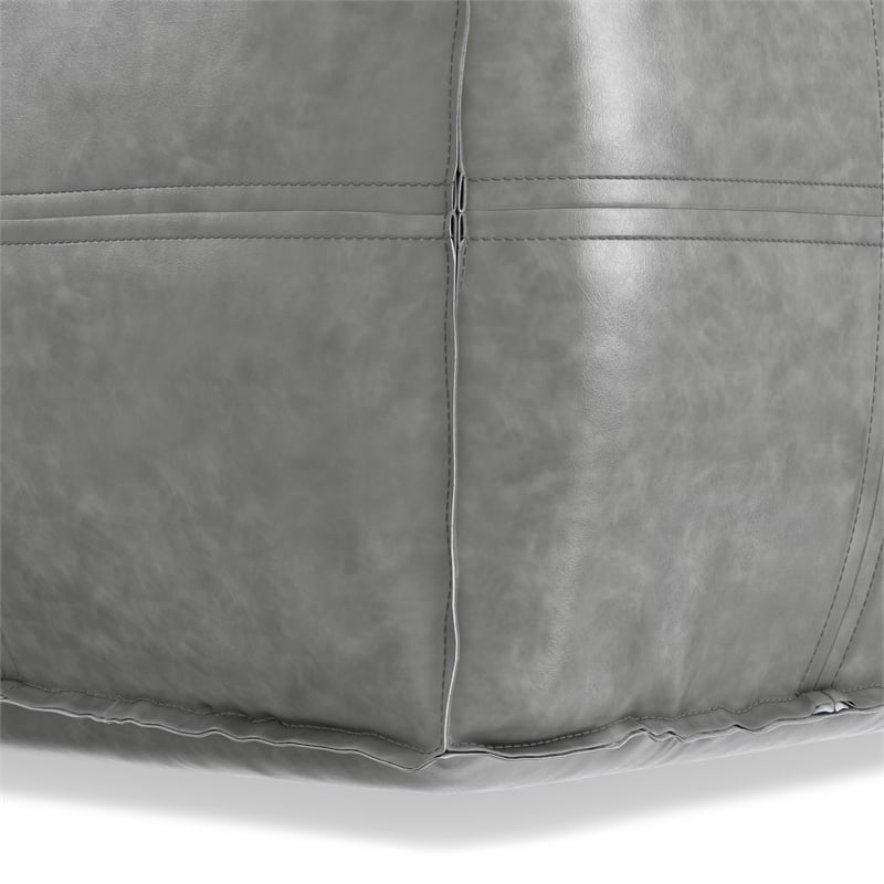 Pemberly Row Boho Square Pouf in Distressed Gray Faux Leather