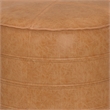 Pemberly Row Boho Round Pouf in Distressed Brown Faux Leather
