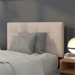 Pemberly Row Contemporary Twin Fabric Panel Headboard in Beige