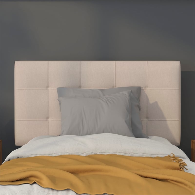 Pemberly Row Contemporary Twin Fabric Panel Headboard in Beige