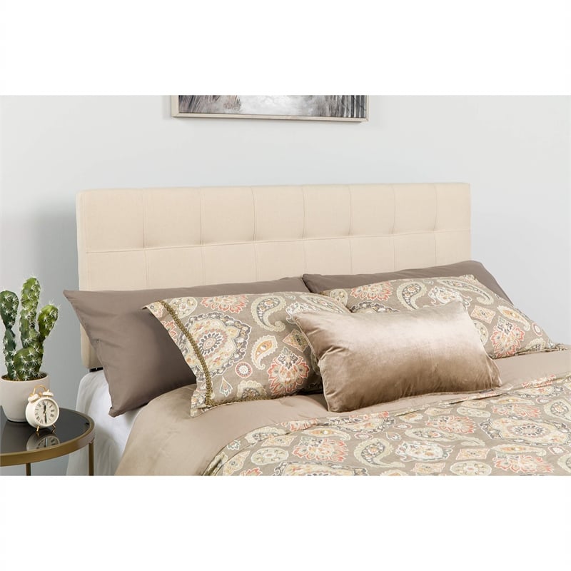 Pemberly Row Contemporary Twin Fabric Panel Headboard in Beige