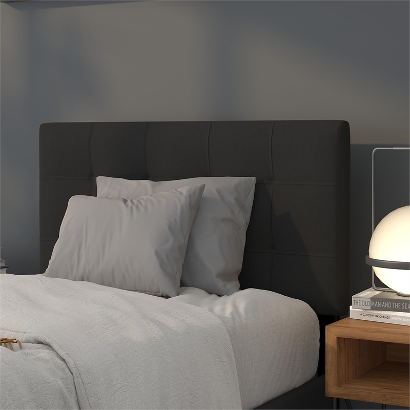 Pemberly Row Contemporary Twin Fabric Panel Headboard in Black