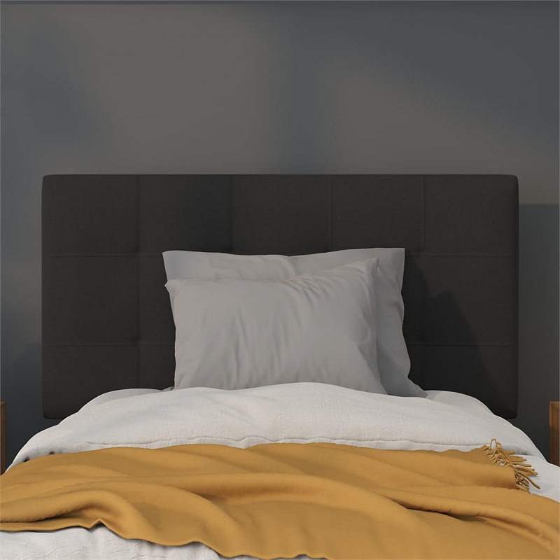 Pemberly Row Contemporary Twin Fabric Panel Headboard in Black