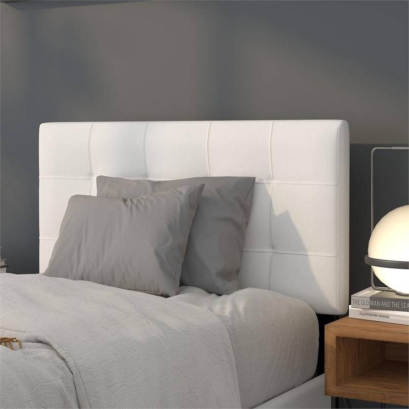 Pemberly Row Contemporary Twin Fabric Panel Headboard in White