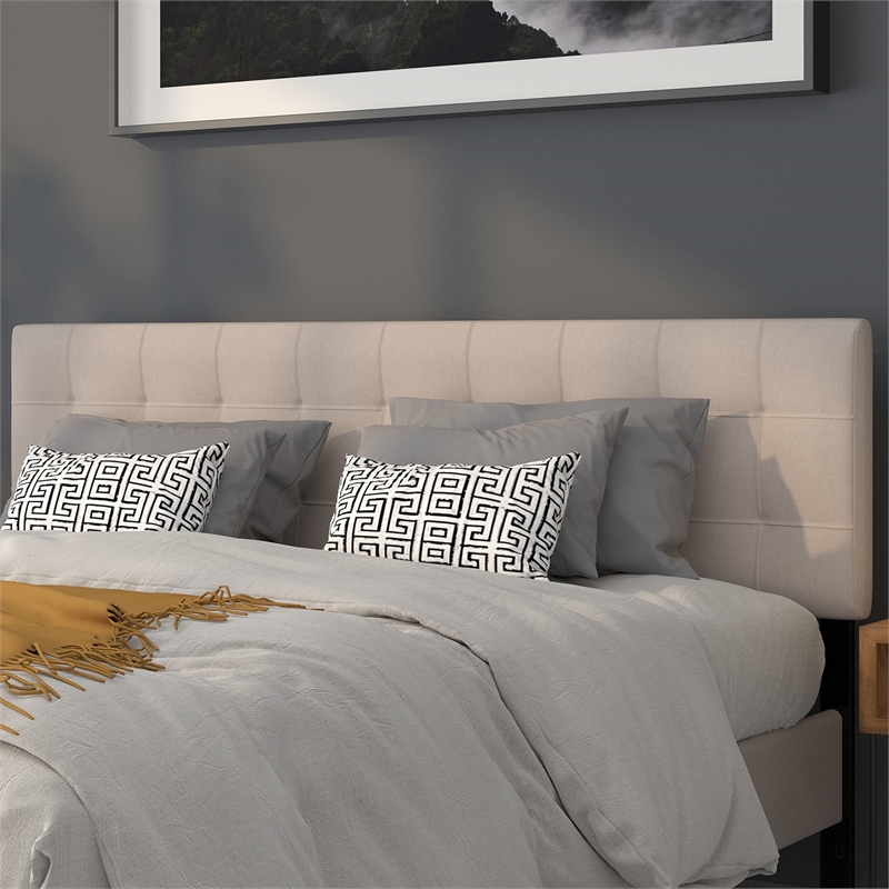 Pemberly Row Contemporary King Fabric Panel Headboard in Beige