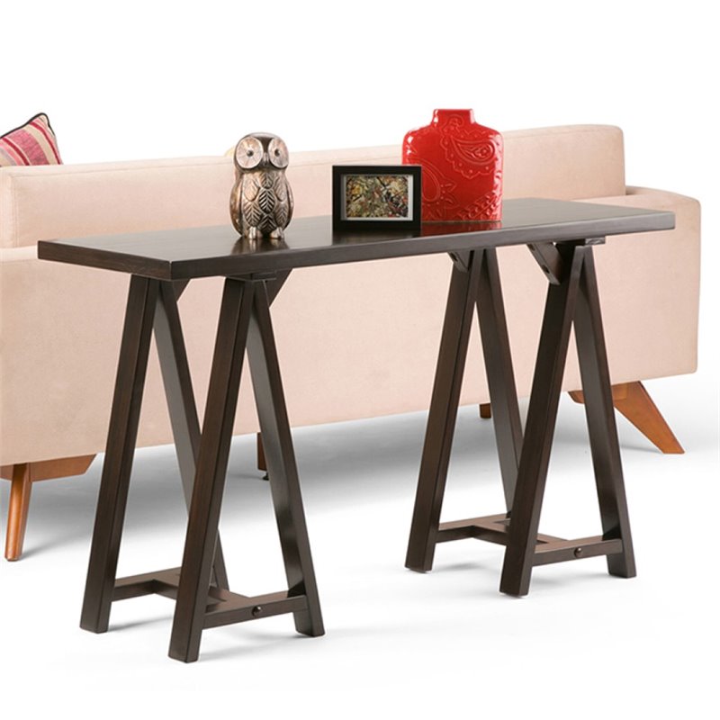 Pemberly Row Contemporary Console Table in Dark Chestnut Brown
