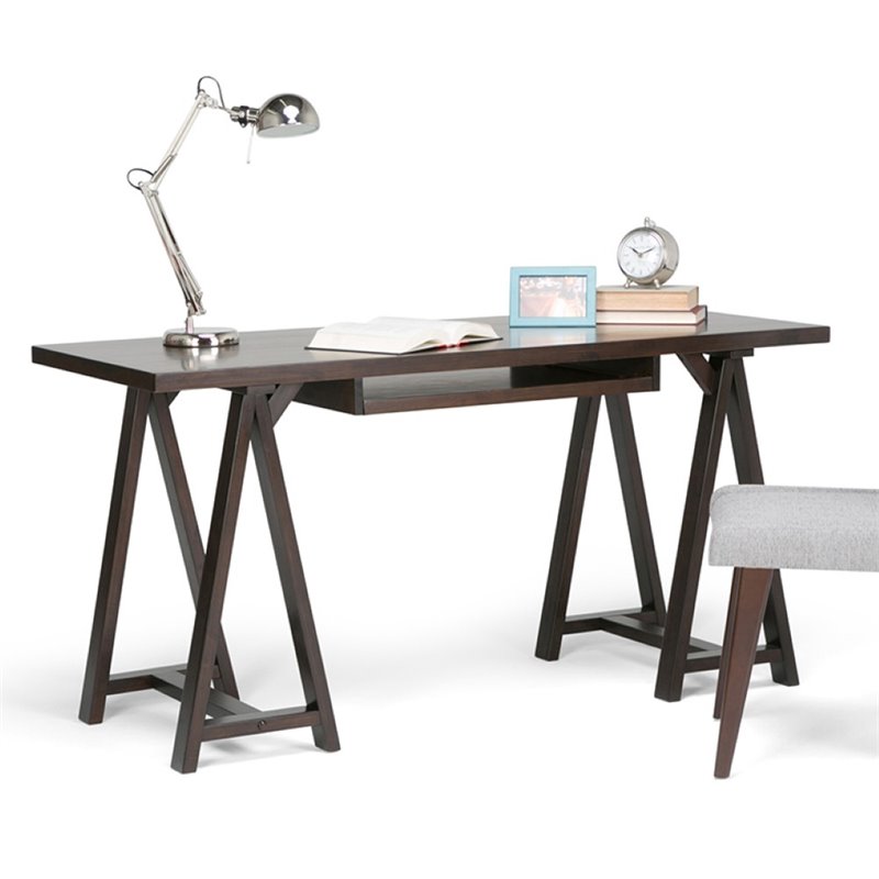 Pemberly Row Contemporary Computer Desk in Dark Chestnut Brown