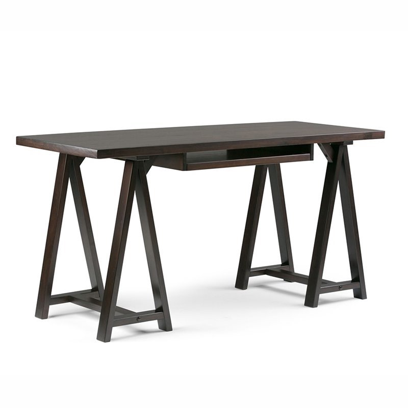 Pemberly Row Contemporary Computer Desk in Dark Chestnut Brown