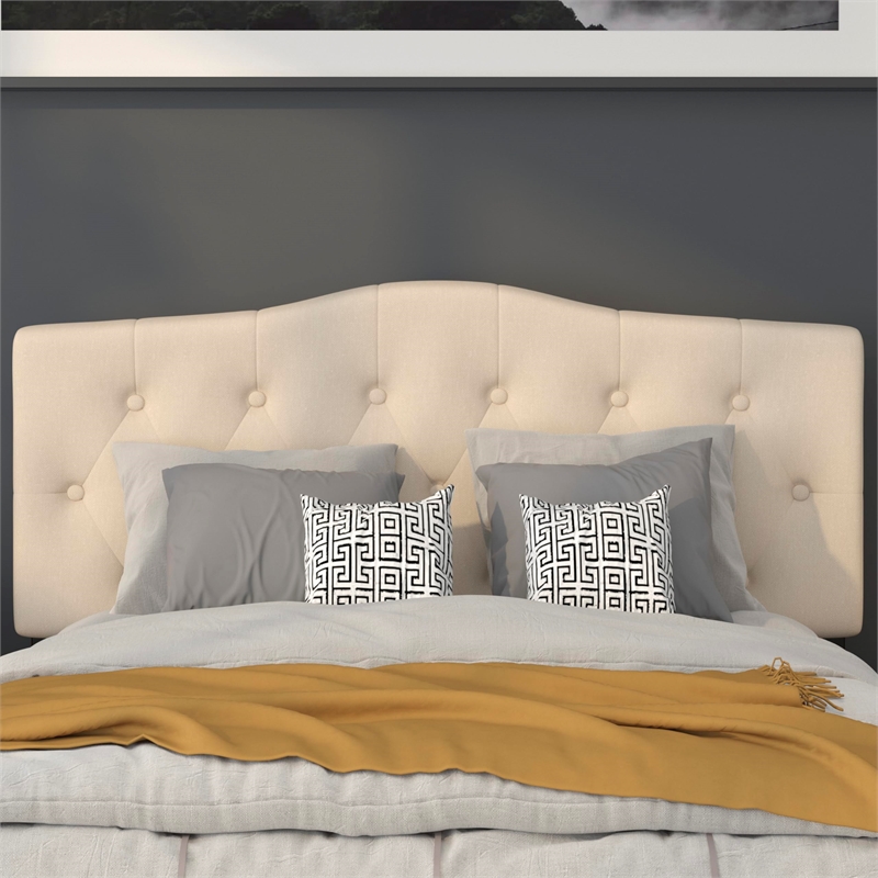 Pemberly Row Contemporary Tufted Full Panel Headboard in Beige
