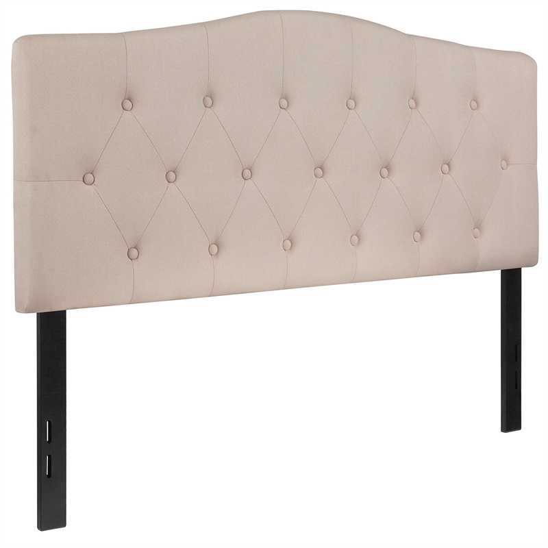 Pemberly Row Contemporary Tufted Full Panel Headboard in Beige