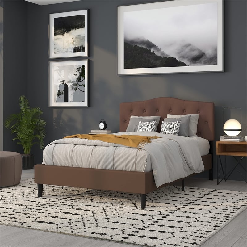 Pemberly Row Contemporary Tufted Full Panel Headboard in Camel