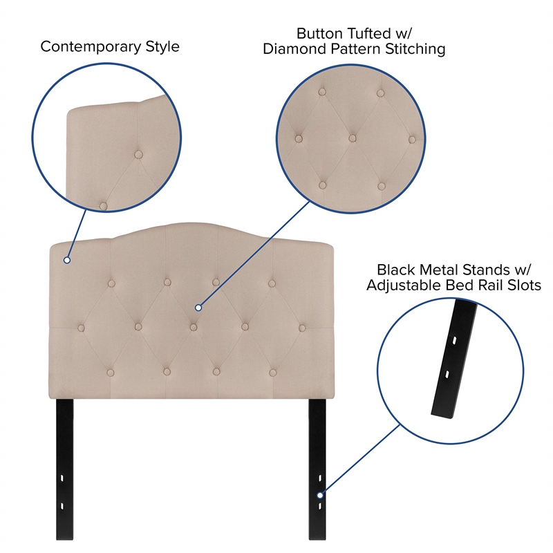 Pemberly Row Contemporary Tufted Twin Panel Headboard in Beige