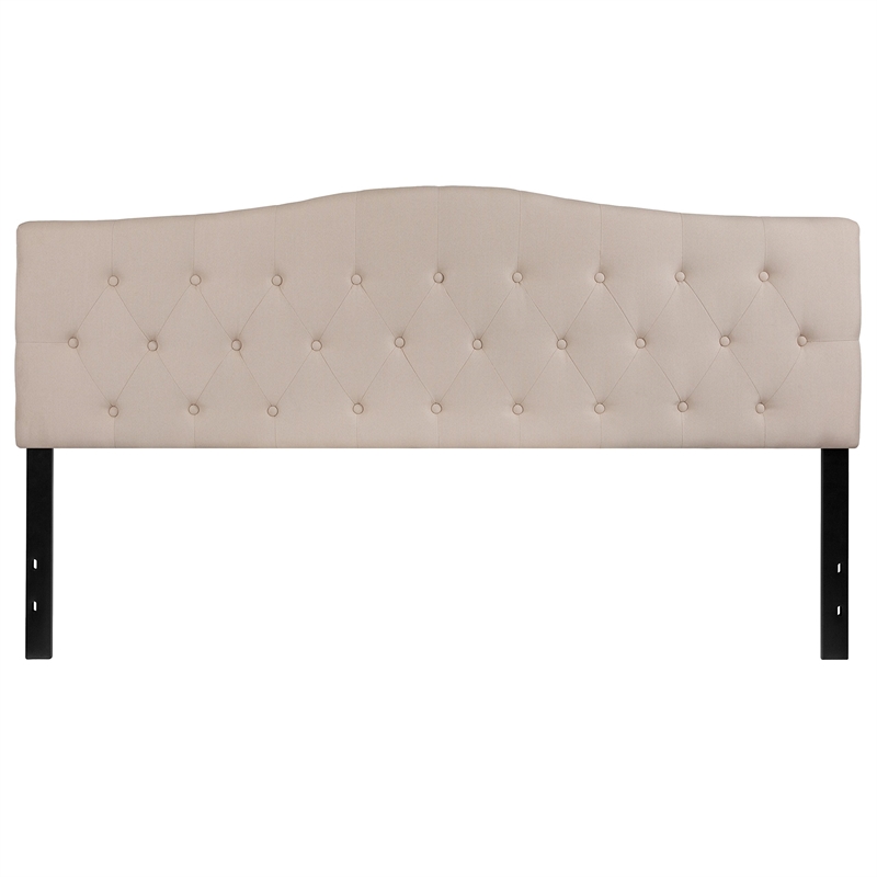 Pemberly Row Contemporary Tufted King Panel Headboard in Beige