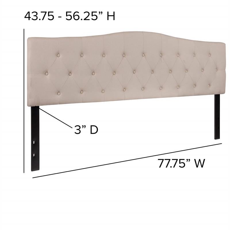 Pemberly Row Contemporary Tufted King Panel Headboard in Beige