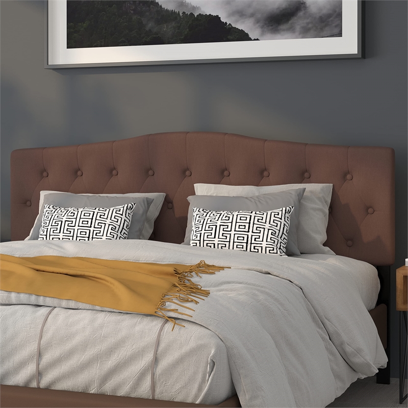 Pemberly Row Contemporary Tufted King Panel Headboard in Camel