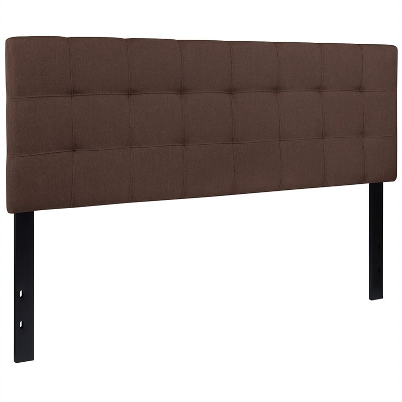 Pemberly Row Modern Queen Fabric Panel Headboard in Dark Brown