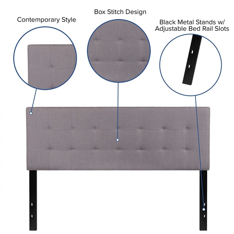 Pemberly Row Modern Queen Fabric Panel Headboard in Light Gray