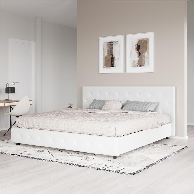 Pemberly Row Modern Upholstered Bed King in White Faux Leather