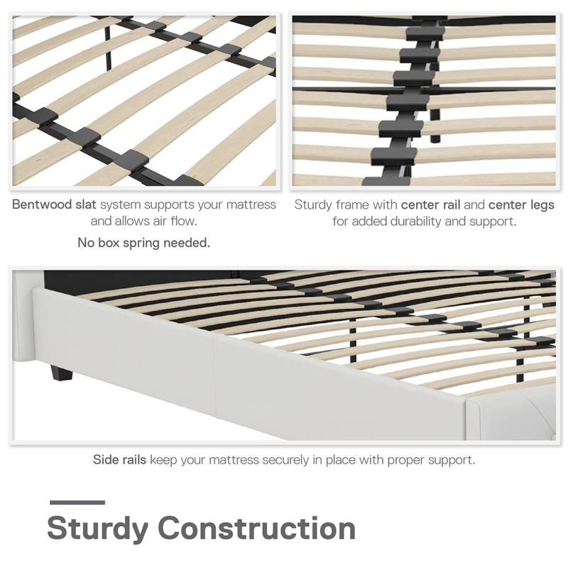 Pemberly Row Modern Upholstered Bed King in White Faux Leather