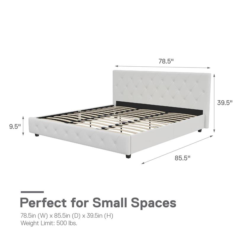 Pemberly Row Modern Upholstered Bed King in White Faux Leather