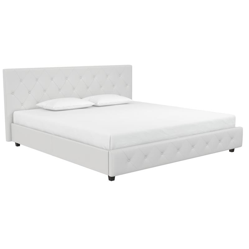 Pemberly Row Modern Upholstered Bed King in White Faux Leather