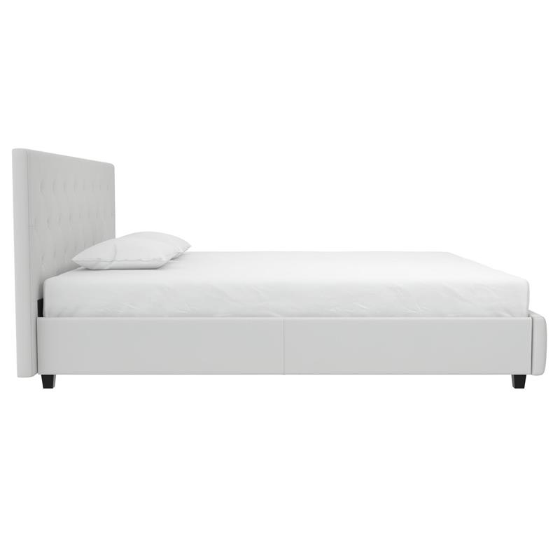 Pemberly Row Modern Upholstered Bed King in White Faux Leather