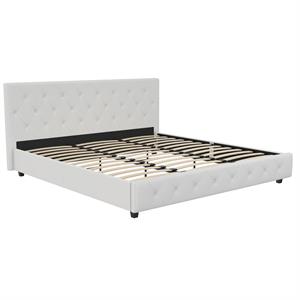 Pemberly Row Modern Upholstered Bed King in White Faux Leather