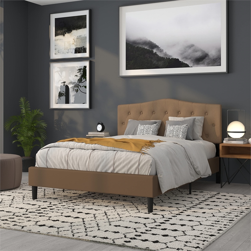 Pemberly Row Modern Tufted Queen Panel Headboard in Dark Brown