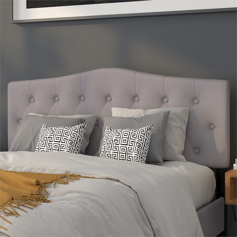 Pemberly Row Modern Tufted Queen Panel Headboard in Light Gray