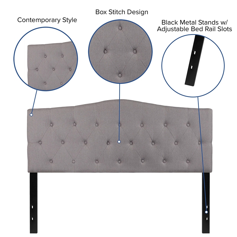 Pemberly Row Modern Tufted Queen Panel Headboard in Light Gray