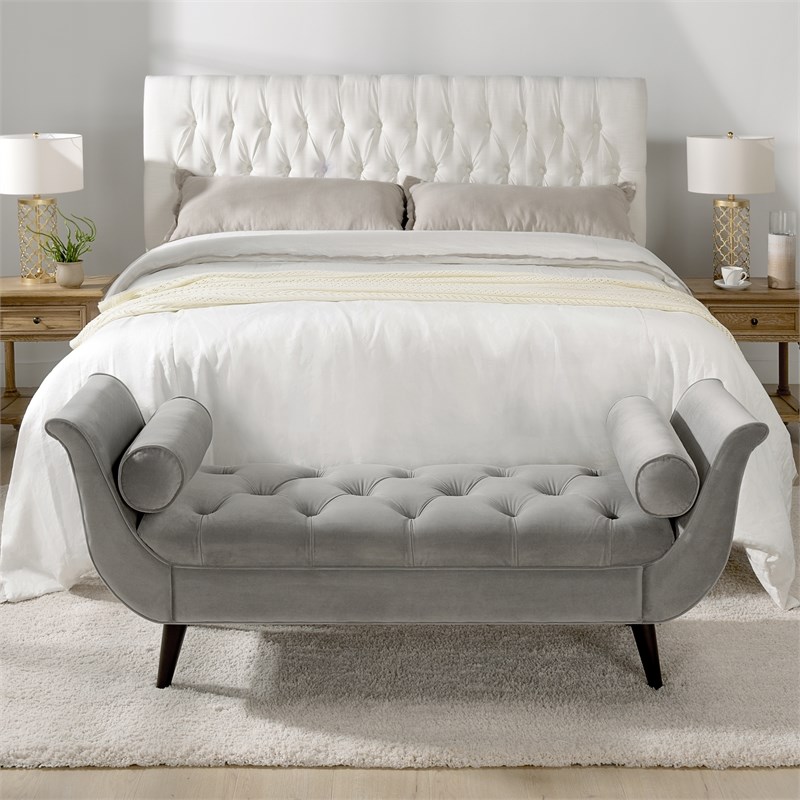 Pemberly Row Modern Tufted Flared Arm Entryway Bench Opal Gray