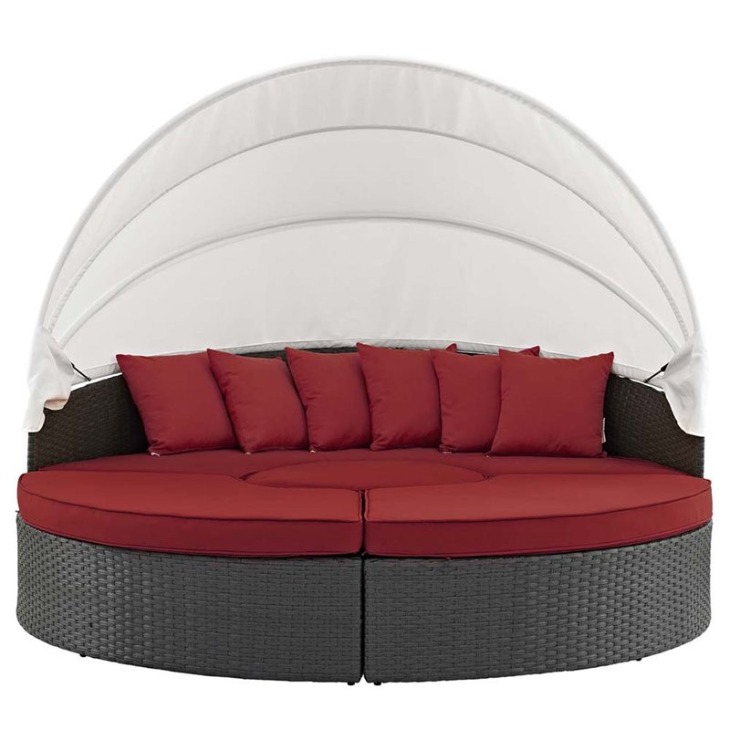 Pemberly Row Aluminum Rattan Fabric Patio Daybed in Canvas/Red