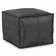 Pemberly Row Boho Square Pouf in Distressed Black Faux Leather