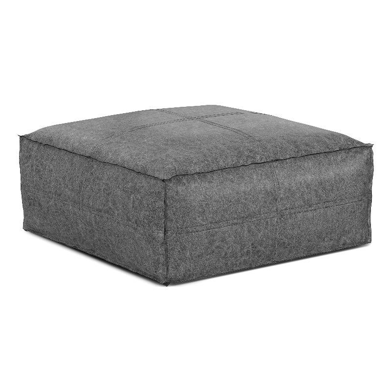 Pemberly Row Boho Square Pouf in Distressed Black Faux Leather