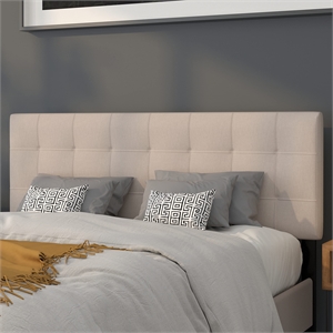 Pemberly Row Contemporary Queen Fabric Panel Headboard in Beige