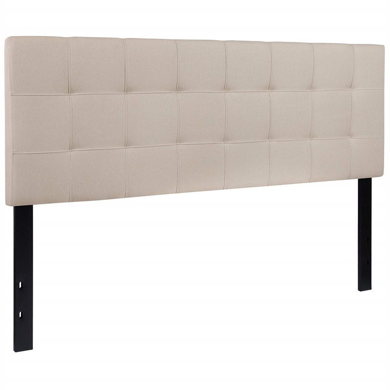 Pemberly Row Contemporary Queen Fabric Panel Headboard in Beige