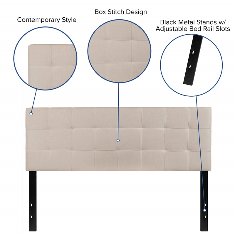 Pemberly Row Contemporary Queen Fabric Panel Headboard in Beige