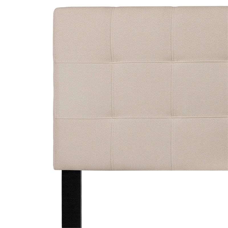 Pemberly Row Contemporary Queen Fabric Panel Headboard in Beige