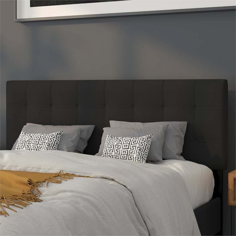 Pemberly Row Contemporary Queen Fabric Panel Headboard in Black