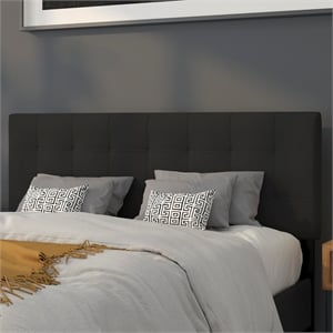 Pemberly Row Contemporary Queen Fabric Panel Headboard in Black