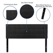 Pemberly Row Contemporary Queen Fabric Panel Headboard in Black