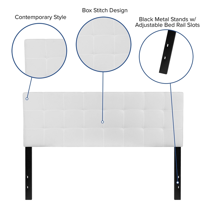 Pemberly Row Contemporary Queen Fabric Panel Headboard in White